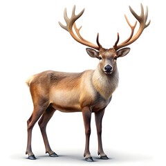Majestic reindeer with large antlers standing on a white background