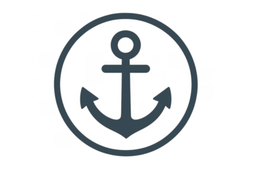 Blue anchor nautical icon in circle symbol