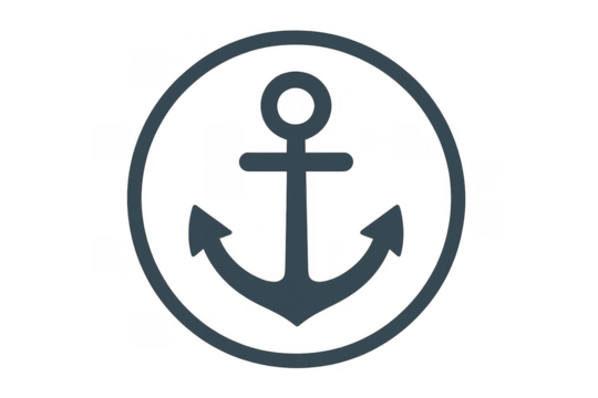 Blue anchor nautical icon in circle symbol