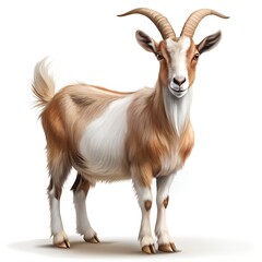 Obraz premium Standing Goat with White and Tan Fur on White Background