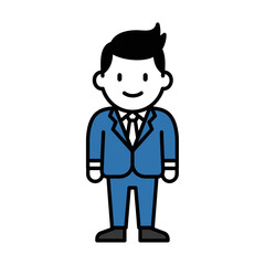 Illustration of a Smiling Businessman in a Blue Suit Ready for Success