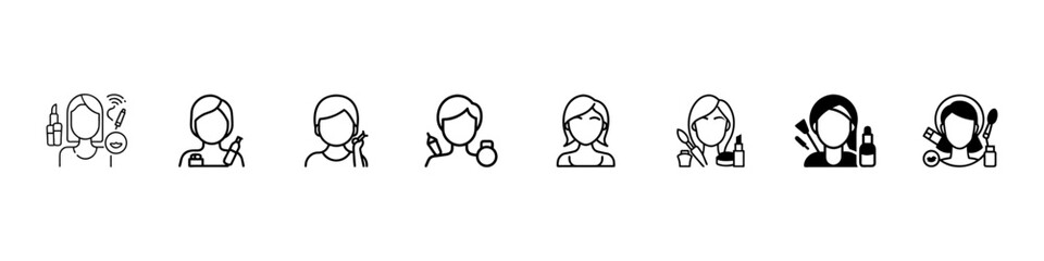 Beautician, Cosmetologist, Female Beauty Doctor, Beauty Advisor, makeup artist, Cosmetic Product Review, Influencer, Vlogger, Consultation and Beauty Care Icons Vector Set