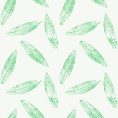 Mint leaves stamps on light backgrouns, green pattern 