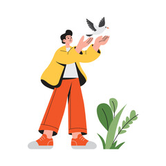 Bird Release Flat Vector Illustration 