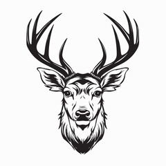 Naklejka premium Black and White Vector Illustration of Deer Head with Graceful Antlers