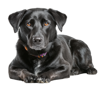 Loyal black dog relaxing indoors pet cozy environment isolated on transparent background