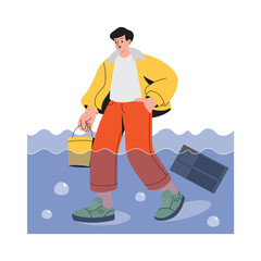 Rising Seas Flat Vector Illustration 