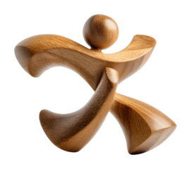 Dynamic wooden sculpture of human figure piece minimalist isolated on transparent background