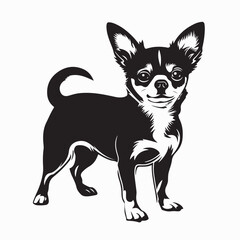 Cute Chihuahua Dog Head Vector Illustration in Monochrome Graphic Style
