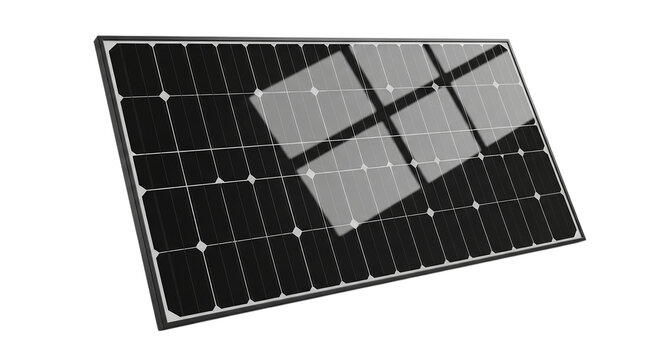 Close up of a solar panel with reflections against a dark background