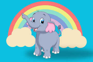 rainbow gradient of a joyful cartoon elephant