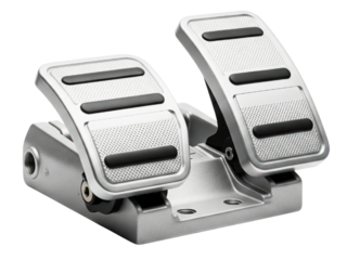 Metal flight simulator rudder pedals for gaming and training on a transparent background