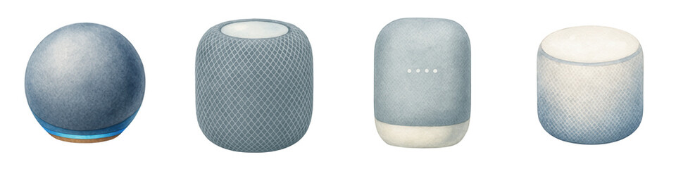 Smart speaker watercolor set with cyber Monday festival electronics and gadgets for home use and modern technology lovers