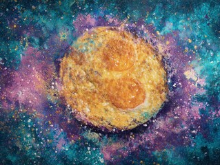 Cosmic Egg Yolk in Vibrant Galaxy Background