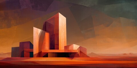 Abstract Architectural Landscape in Warm Tones