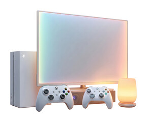 Gaming setup with console modern room digital display cozy ambiance isolated on transparent background