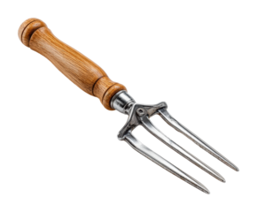 Gardening tools fork garden gardening equipment natural light view isolated on transparent background