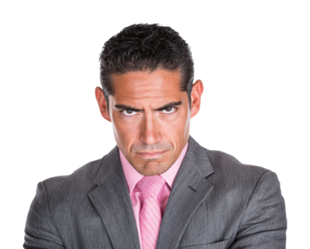 Intense businessman portrait professional focused isolated on transparent background