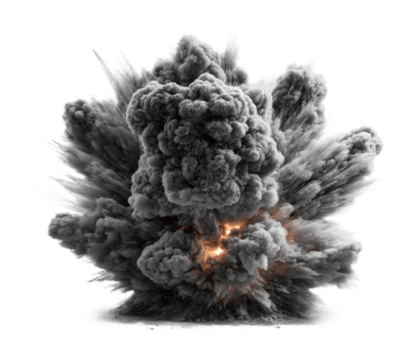 Explosive blast event industrial site visual content dramatic scene isolated on transparent background
