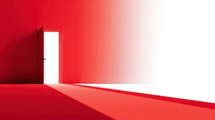 Vibrant Red Room with Open Door and Bright Light