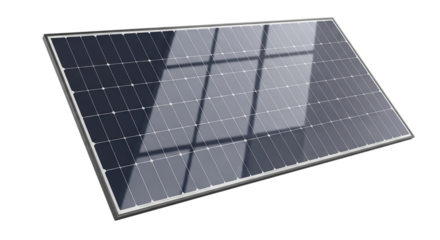 Modern solar panel reflecting light on a dark background