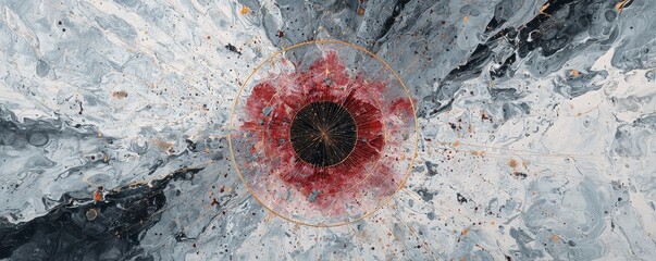 Abstract Art with Red Center and Blue Background