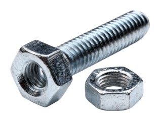 Fastening action metal bolt and nut workshop product isolated on transparent background