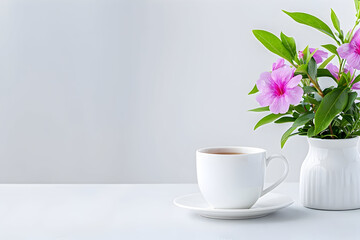Obraz premium cup of coffee with flowers