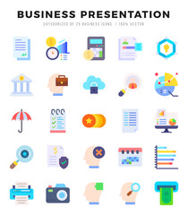 Set of 25 Business Presentation Flat Icons Pack.