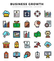 Business Growth Icons Pack. Lineal Color icons set. Lineal Color icon collection set.