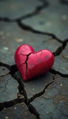 Withered Red Heart on Cracked Earth A Symbol of Isolation and Heartbreak