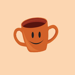 Smiling Orange Cup Mug With Face Illustration; Cozy Beverage Icon For Greeting, Coffee, Or Tea