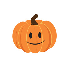 A cheerful orange pumpkin with a cute face and dark stem, perfect for autumn, Halloween, and family friendly content