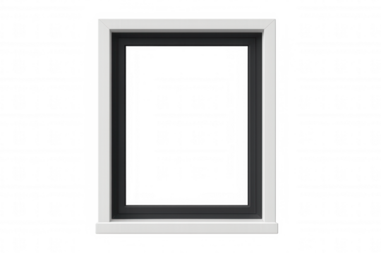 Modern residential window frame and sill isolated on transparent background, showing empty architectural feature