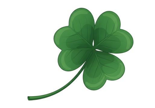Ultra highresolution, professional studio photography of illustration of a single green fourleaf clover isolated on transparent background