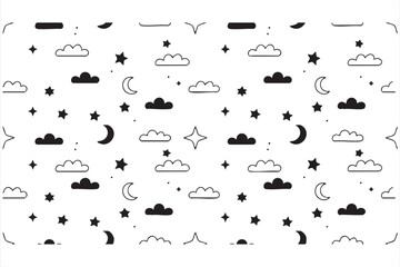 Peaceful night and sleep concept vector pattern with moon and sky elements