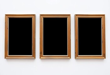 Three empty picture frames on a white background, border, multiple