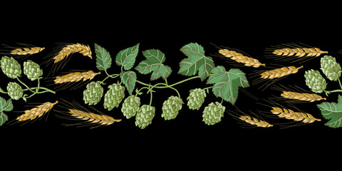 Hop and malt seamless border vector