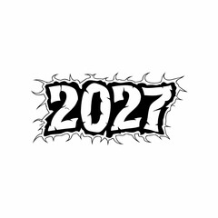 Black and white 2027 text with jagged edges on white background numbers digits