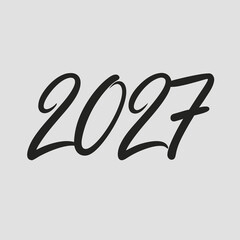 Stylized black script font displaying the year 2027 on a light grey backdrop future calligraphy