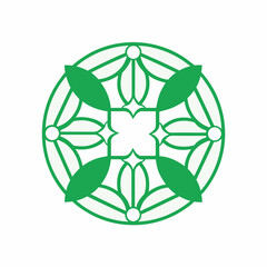 Intricate Green Geometric Mandala or Floral Ornament on a White Background pattern