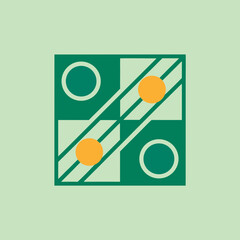 Geometric Pattern With Circles and Diagonal Lines In Green And Orange abstract background