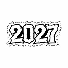 Graffiti Style Number 2027 In Black And White With Flame Border abstract
