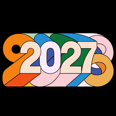 Abstract 3D Number 2027 With Colorful Geometric Shapes And Shadows background blue