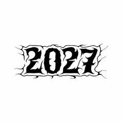 Black gothic style numbers 2027 with jagged edges on a white background year