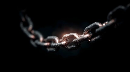 Fototapeta premium A single chain link glows with warm light against a dark mysterious background