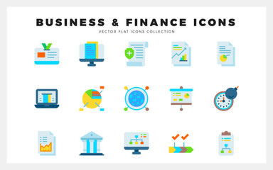 15 Business and Finance Flat icons pack. vector illustration.