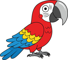 Colorful parrot cartoon illustration, tropical bird clipart, exotic animal drawing, vibrant feathers, jungle wildlife, educational design, kids art, macaw