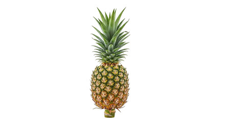 Whole ripe pineapple with green leaves against a black background