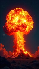 Fiery Fireball Explosion Dramatic Night Sky Visual for Fantasy, Sci-Fi, and Action Projects